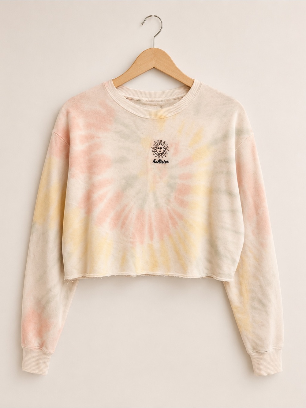 Hollister Pastel Tie-Dye Cropped Sweatshirt - Peach & Pale Yellow